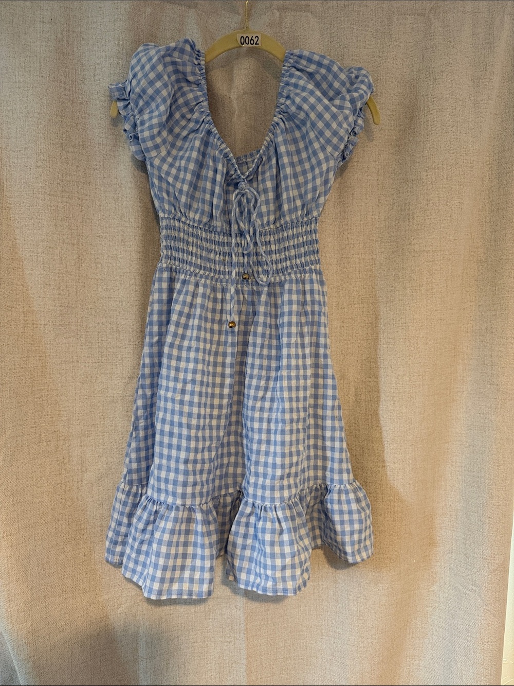 Light Blue Gingham Mini Dress with Ruffle Hem